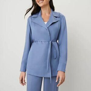 New Ann Taylor 100% Lyocell Sateen Wrap Blazer Colony Blue 12, Large $189
